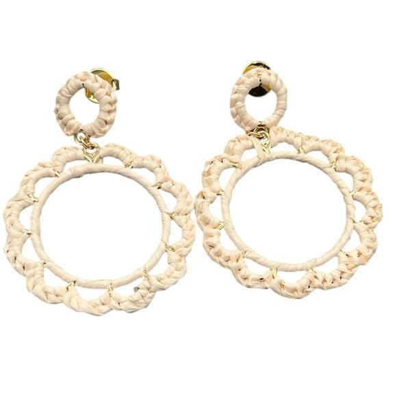 Shashi Anthropologie Off White Hand
Woven Raffia Hoop Door Knocker Earrings - Picture 7 of 8